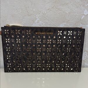 Michael Kors Brown and Gold Clutch/Wristlet